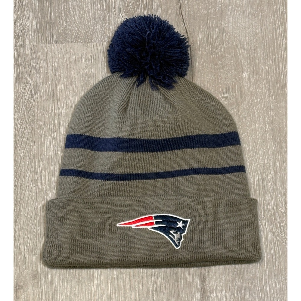Fanatics New England Patriots NFL Knit Beanie Hat Pom Cuffed Olive Navy Mens‎